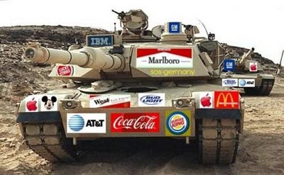 Tank with corporate logos