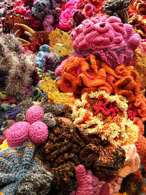 Crocheted coral reef in bright colors